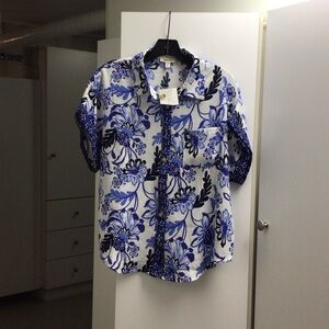 Elegant Blue and White Floral Button Down Shirt